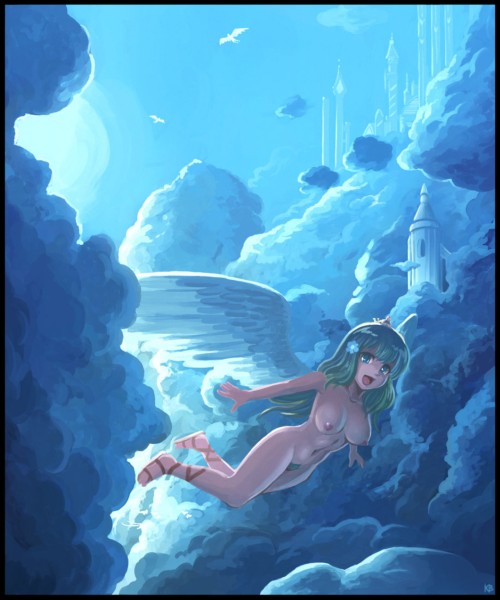 An Angel flying among the clouds