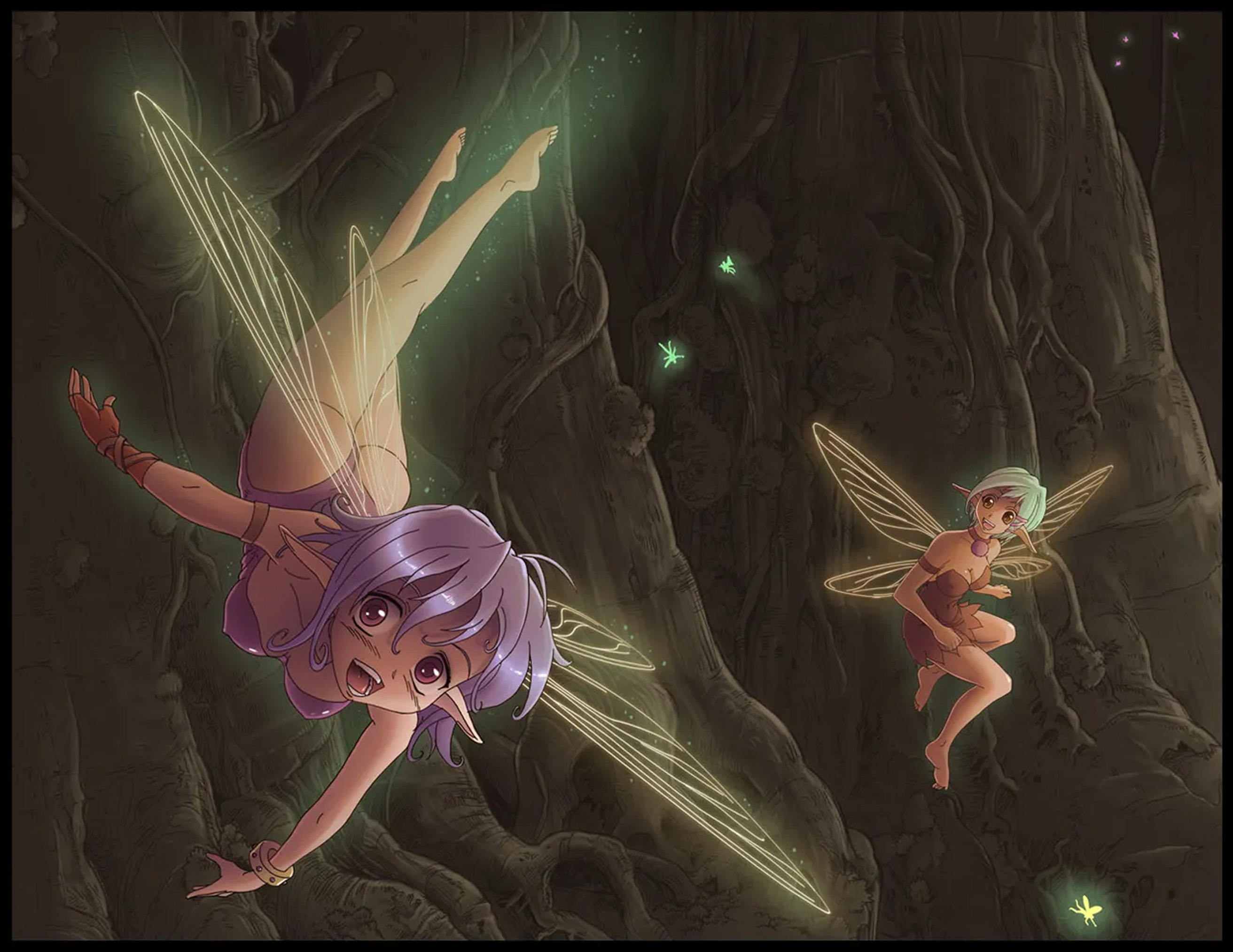 Fairies flying in the forest